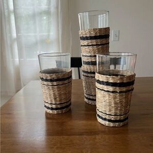 Set of 4 Striped Seagrass Highball Glasses